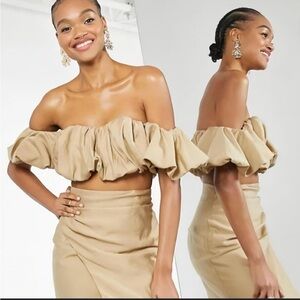 ASOS Tan Off-Shoulder Crop Top